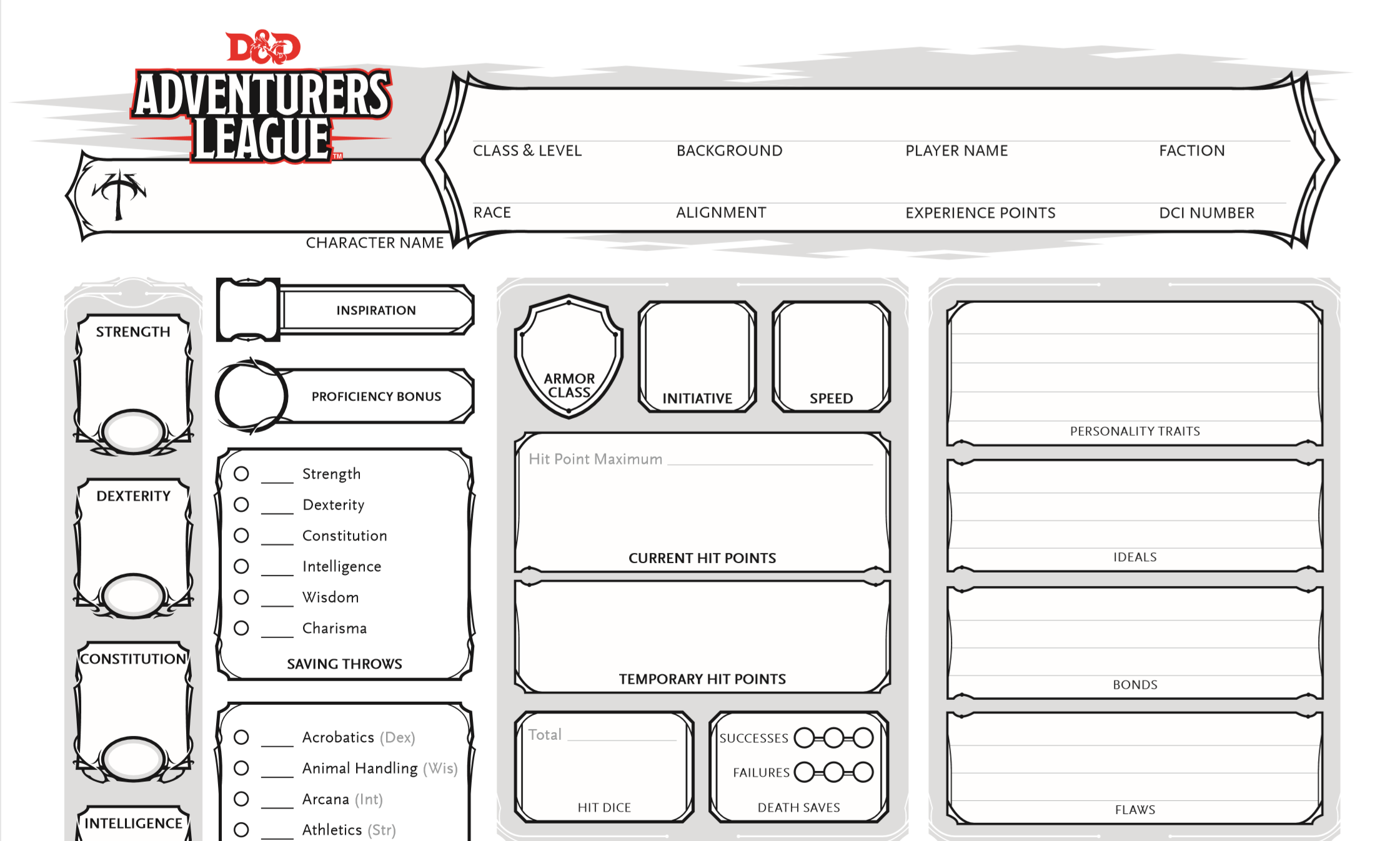 Dungeon and Dragons character sheet